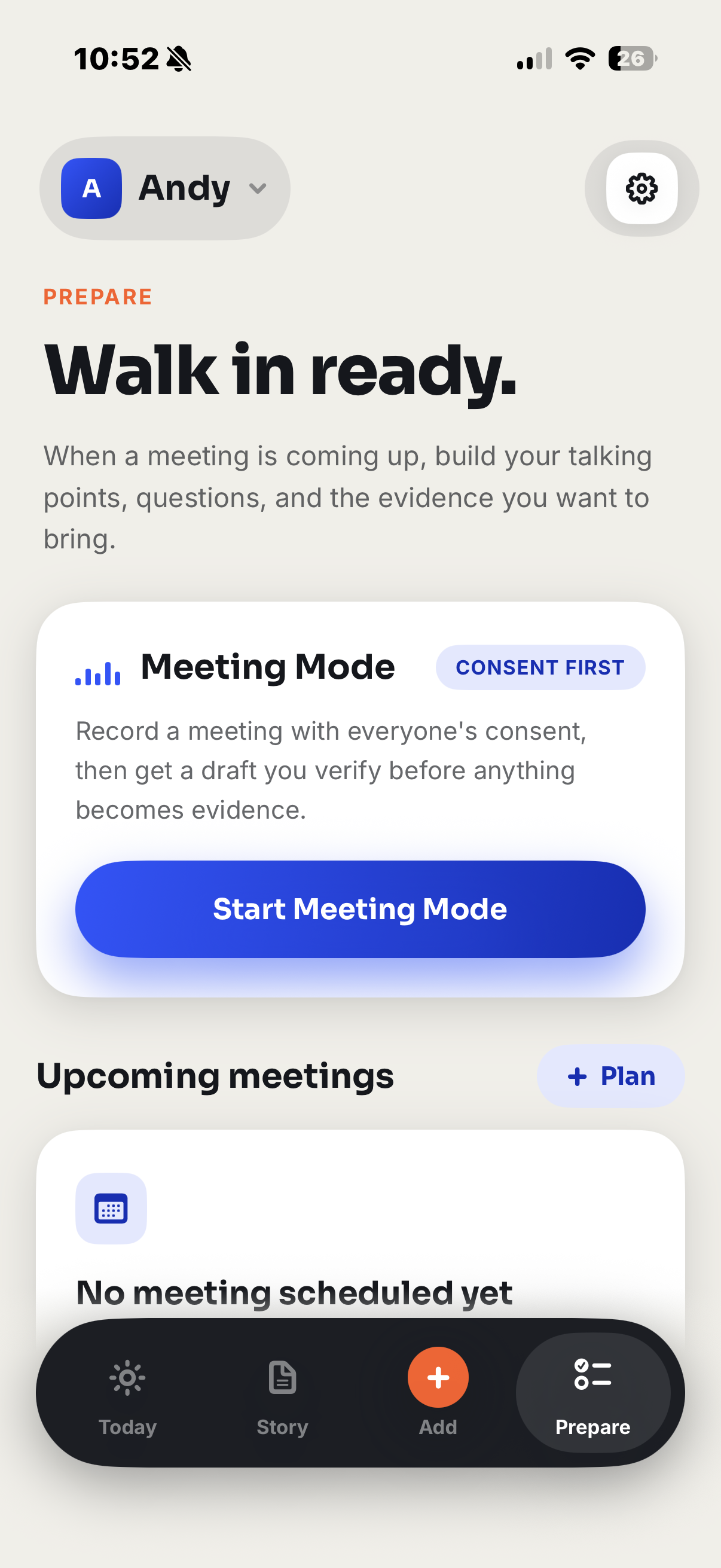 Meeting preparation screen